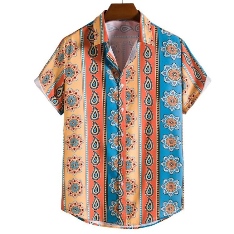 

Мужская летняя футболка свободного кроя с цветочным принтом, этнический стиль, дышащий хлопок, повседневная, приталенная, Cleanfit