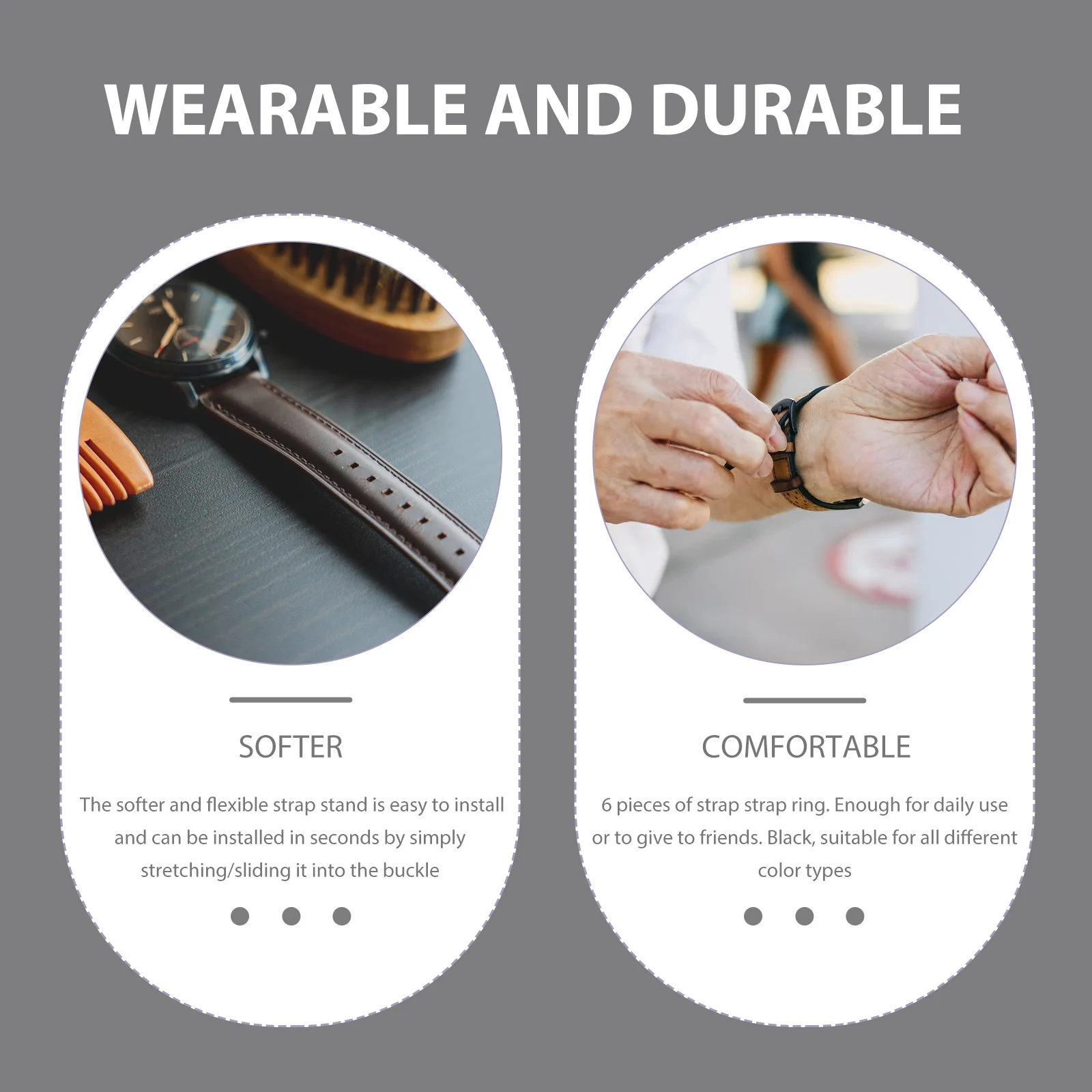 6 pezzi di cinturino per orologio con anello mobile nero, cinturino di ricambio, elasticità, fibbia, anelli di fissaggio