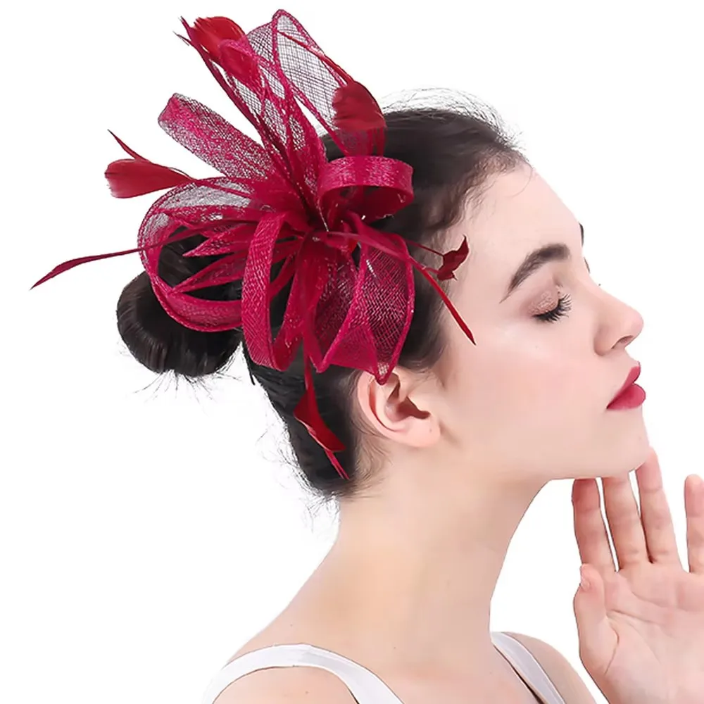 

High Quality Wine Red Millinery Sinamay Fascinator Headwear Wedding Bridal Party Hair Accessories Royal Blue Cocktail Hats