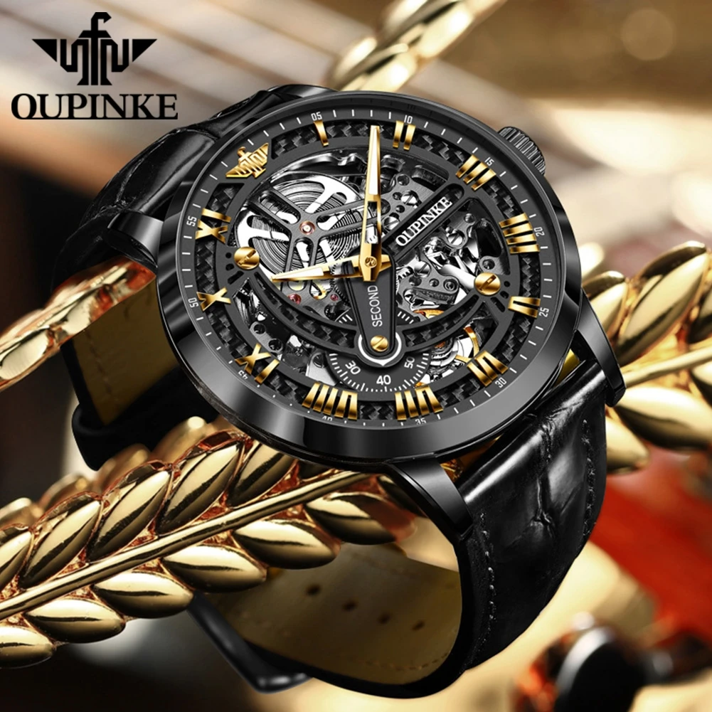 OUPINKE 3173 Original Automatic Mechanical Watches for Men Stainless Steel Waterproof Luminous Fully Hollowed Men's Wristwatches