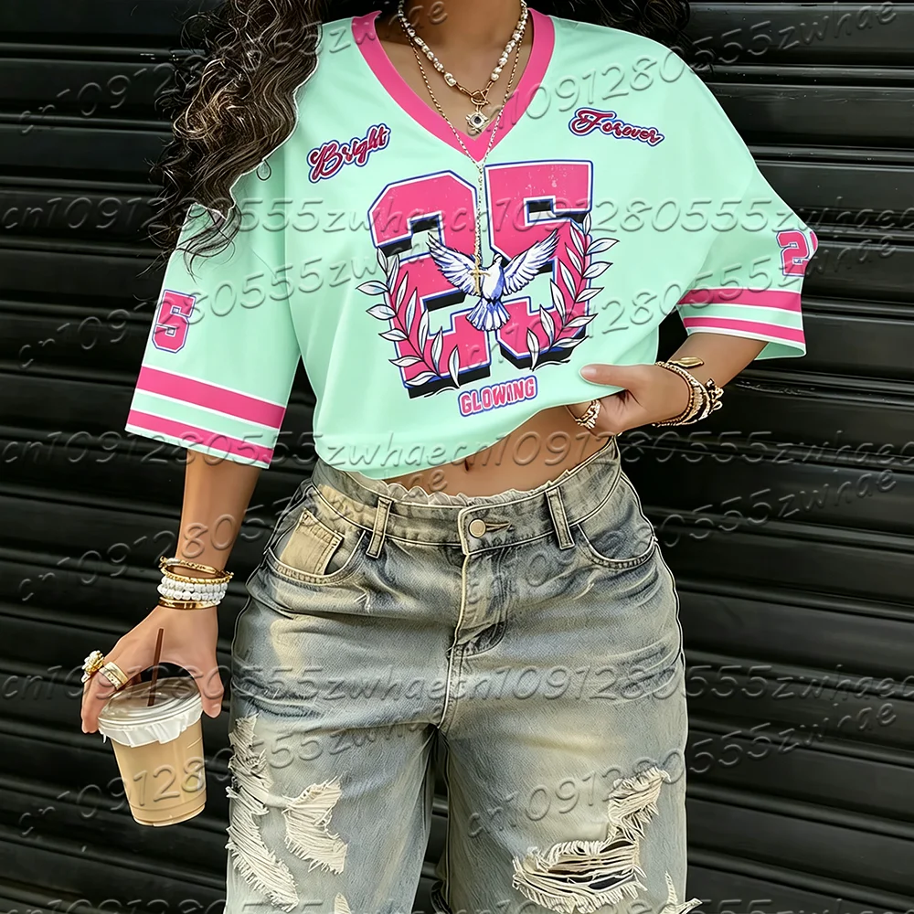 2026 Spring/Summer Women's Casual Sports Style Los Angeles Printed Short Sleeve V-neck Women's Men's T-shirt Sexy Top