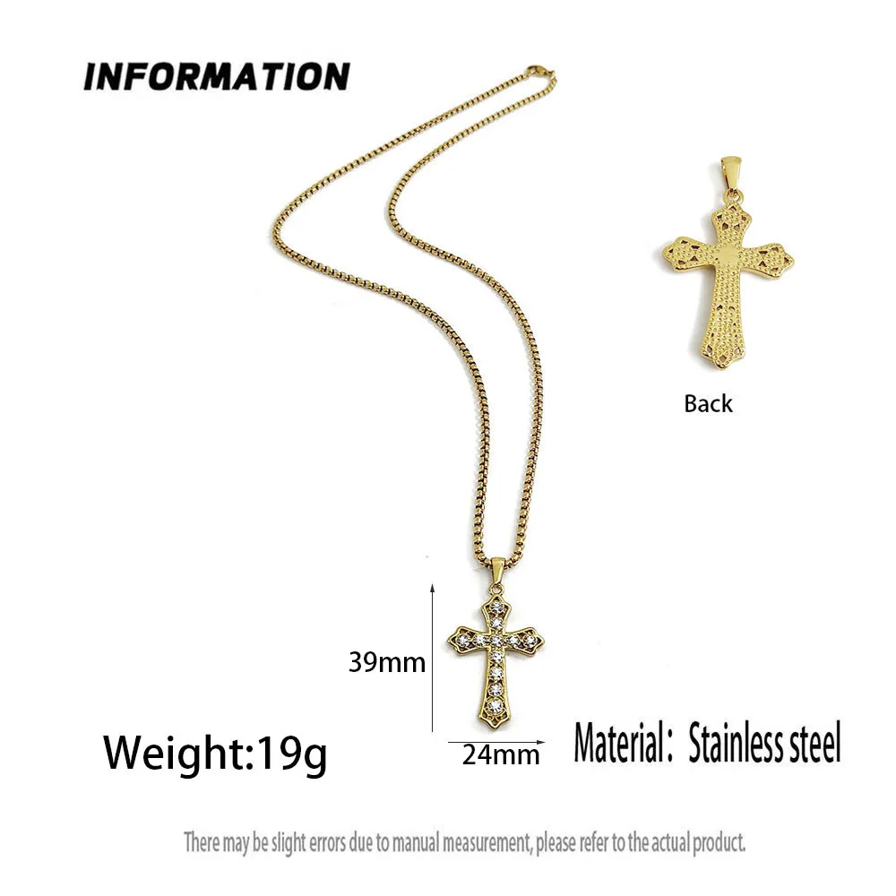 Retro cast cross zircon stainless steel necklace, waterproof and non-fading blackening process, bulk sales pendant