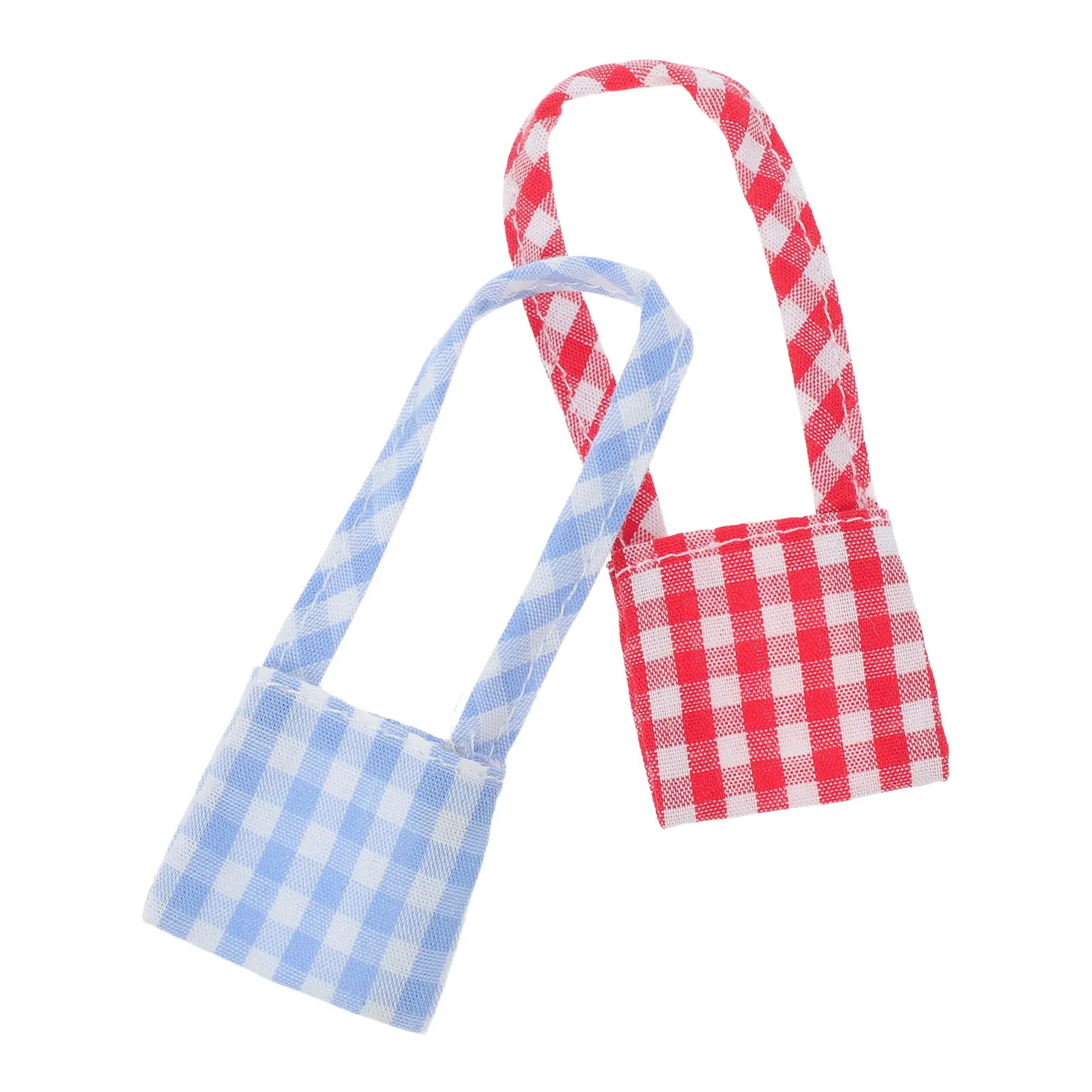2Pcs Mini Canvas Crossbody Bag Tiny Plaid Design Blue Red Checkered for Dollhouse Outfits Daily Carry Kawaii Mini Pouch Bag
