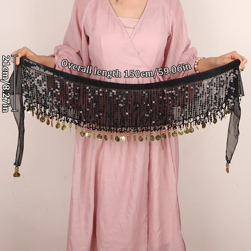 Chaîne de taille de danse du ventre, style Boho, ceinture à pampilles à paillettes, écharpe de hanche de danse indienne, Costumes de spectacle de danse Jazz avec paillettes pendantes