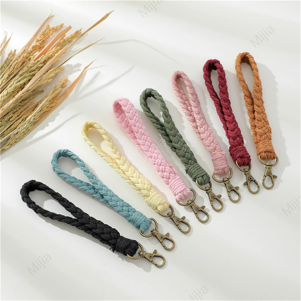 

Soft Cotton Rope Keychain Bohemian Style Handmade Wrist Keychain Long Braided Lanyard Car Keychain Women Gift