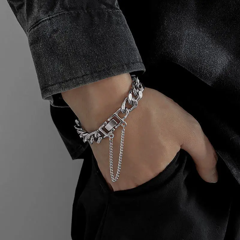 2024 Kpop New Hwang Hyun-jin The Same Titanium Steel Bracelet Metal Chain Hip-hop Rock INS Celebrity Jewelry Couple Gift