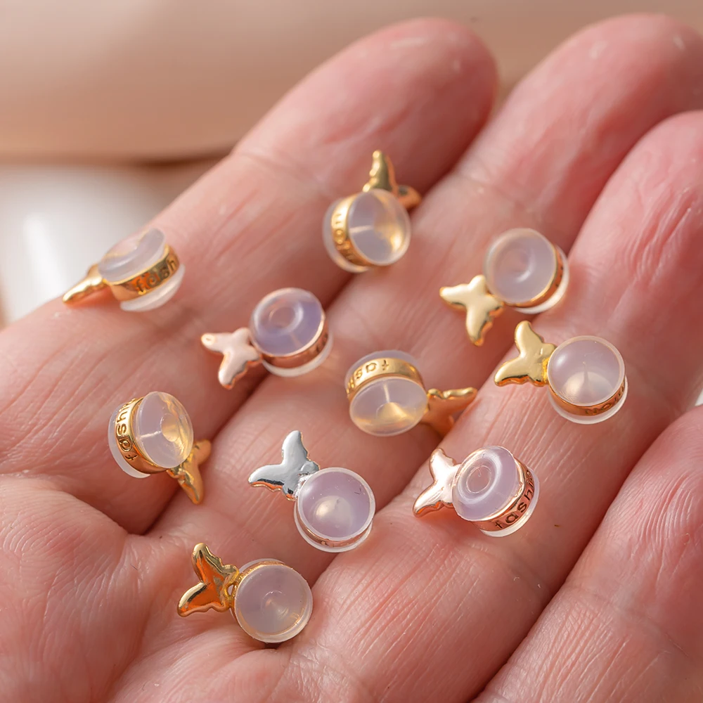 Picture 6: 10/20pcs Silvery Golden Butterfly Heart Silicone Earring Backs Locking Earring Backs for Studs Secure Earring Backs for Studs