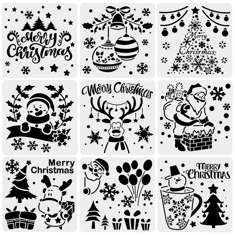 Merry Christmas Footprint Snowflake Painting Template Santa Claus Xmas Tree Paper Card Embossing Album For Xmas Party Home Decor