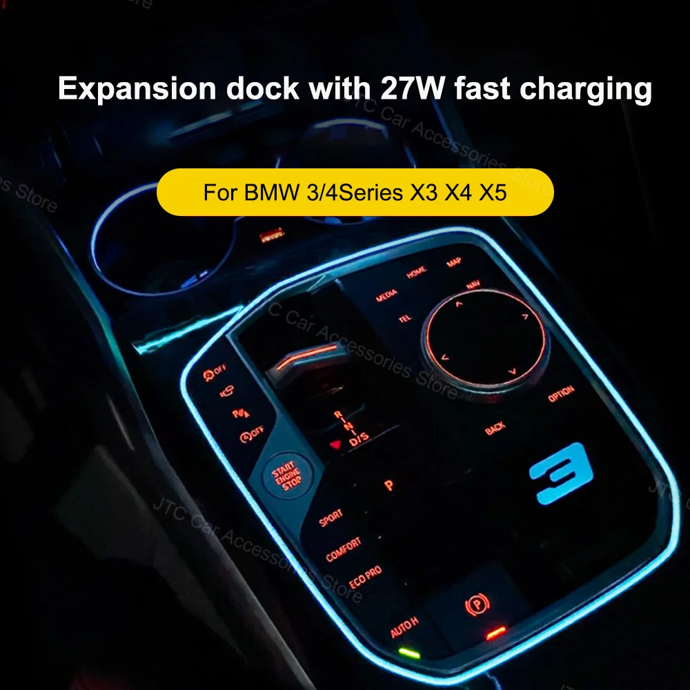 قاعدة توسيع شعار LED مضيئة مع شحن USB سريع لسيارات BMW 3 4 Series X3 X4 X5 G20 G22 G26 G01 G02 G05 #4
