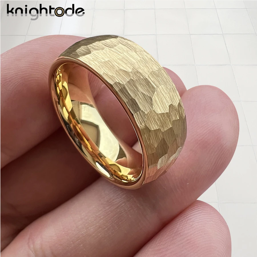 

4mm 6mm 8mm Multi-Faceted Hammered Tungsten Carbide Wedding Band - Couple Engagement Ring Gift Dome Brushed Comfort Fit 4 Color