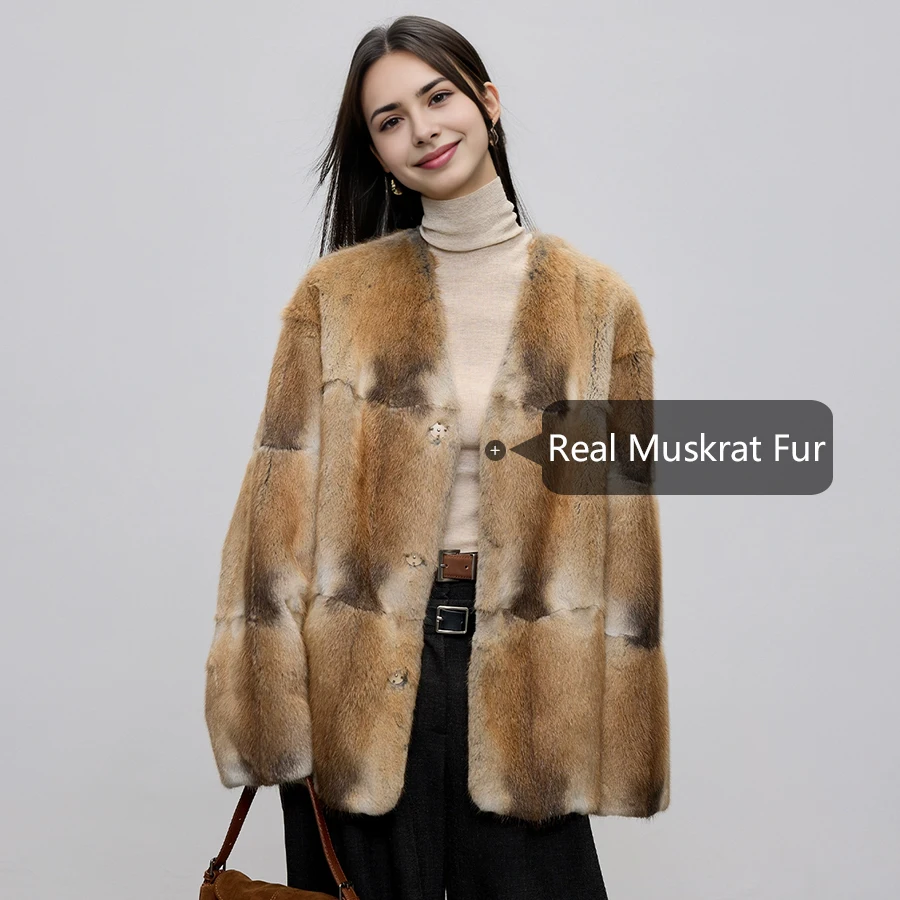 Natural Muskrat Fur Winter Women Fur Coat Women Luxury Real Fur Warm Winter Jackets