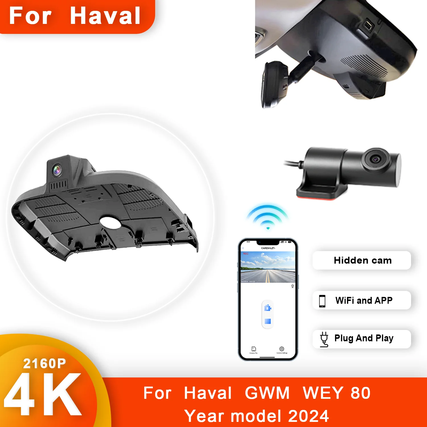 

4K HD WIFi Plug and Play Car DVR Dash Cam For GWM WEY 80 FX SUPER ONE Model Year 2024 to 2025 DashCam APP Control