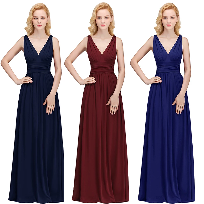 

Summer Bridesmaid Dresses Vestidos De Fiesta Elegant And Pretty Chiffon Women's Dresses V Neck Party Long Dresses