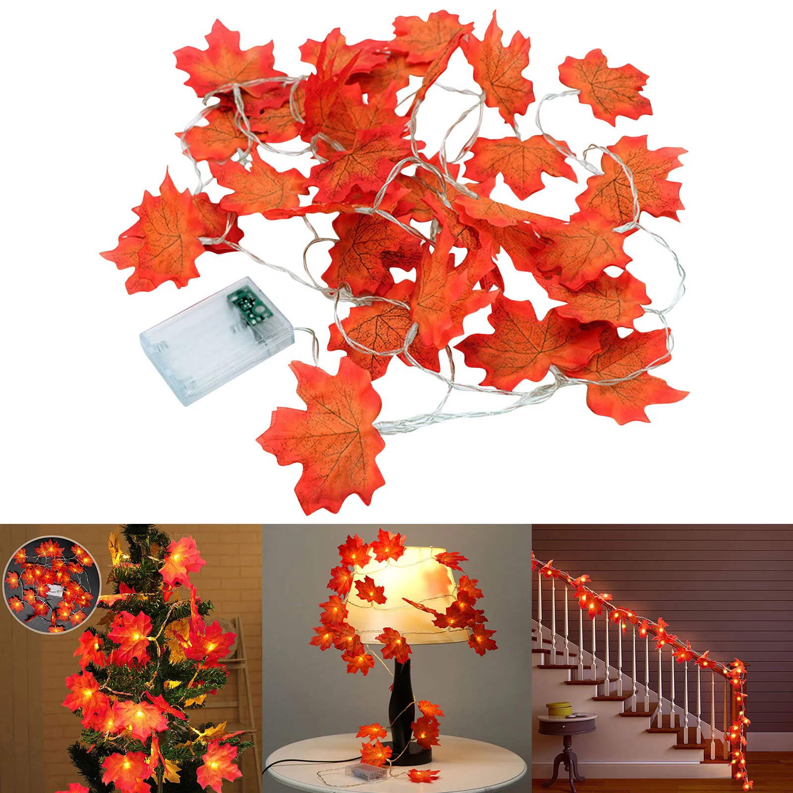 5m 50led Halloween String Light Artificial Autumn Maple Leaves Pumpkin Fairy Garland Lamps Festival Party Thanksgiving Day Decor