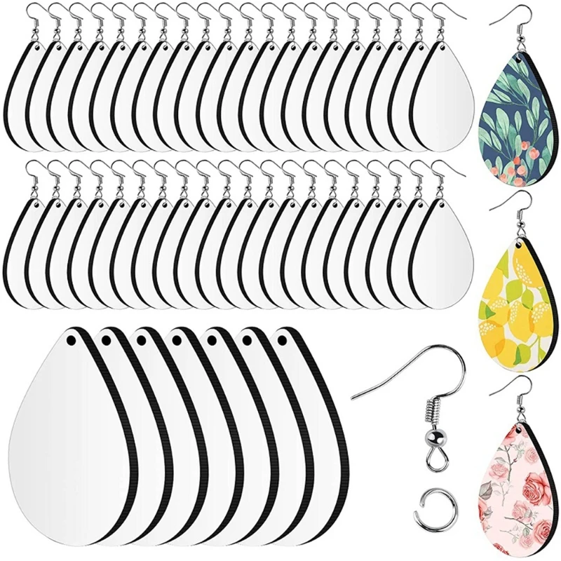 Free Shipping 50pairs/Lot Teardrop Double Sides Sublimation Wooden Trendy Fashion Hoop Earrings for Women Girl DIY Jewelry