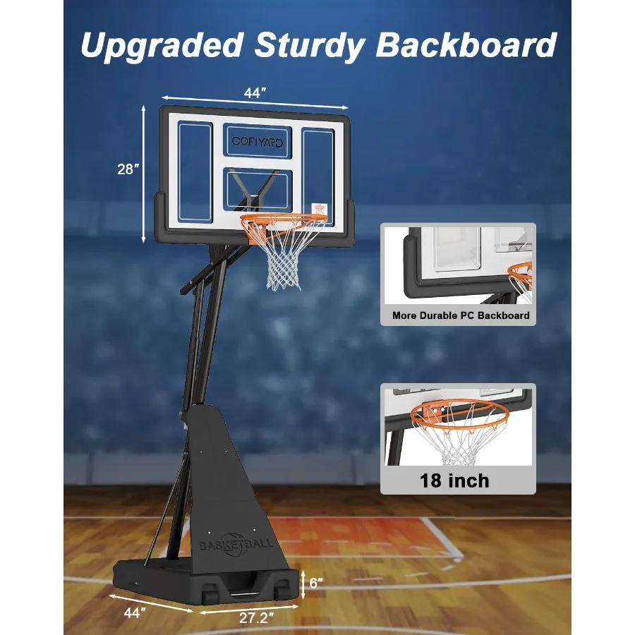 طوق كرة السلة في الهواء الطلق مع لوحة خلفية مقاومة للكسر مقاس 44/54 بوصة للممر السكني أو ساحة ارتفاع قابل للتعديل من 5.25 إلى #6