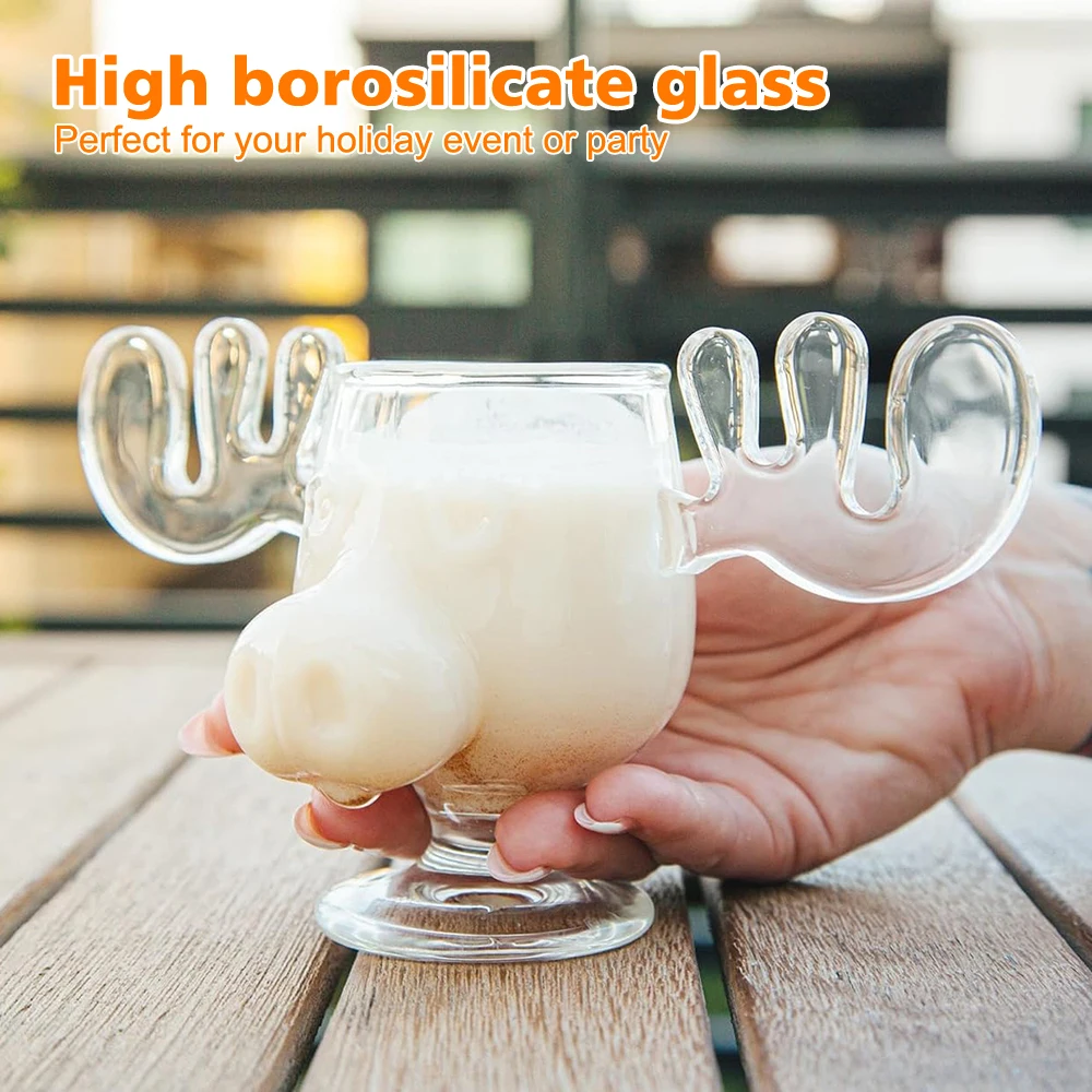 1Pc Christmas Elk Glass Cup Cute Reindeer Clear Glass Mug Hot Cold Drink Cup Creative Moose Holiday Drinkware Christmas Gift