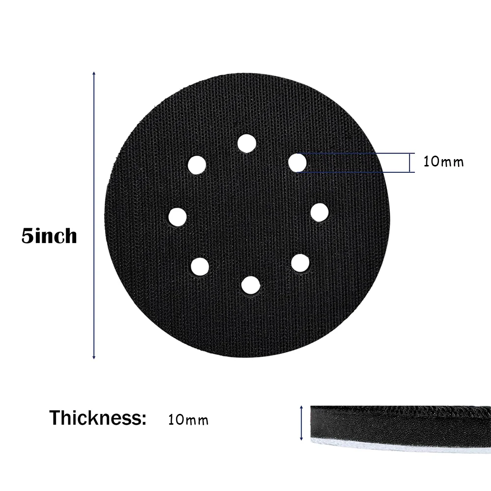5 Inch 8 Hole Foam Buffing Sanding Pad 2/5 Pcs Hook Loop Soft Sponge Foam Interface Pad for Orbital Sander Automotive Polishing