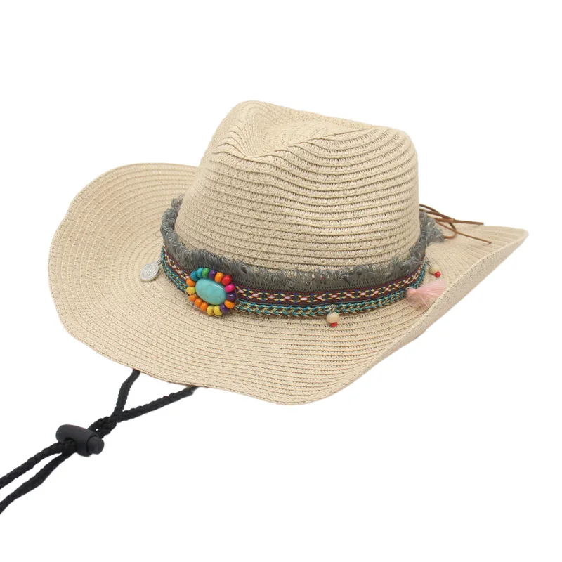 Internet Celebrity Same Style Western Straw Cowboy Hat Outdoor Travel Sun-proof Ethnic Style Woven Beach Hawaiian Tibetan