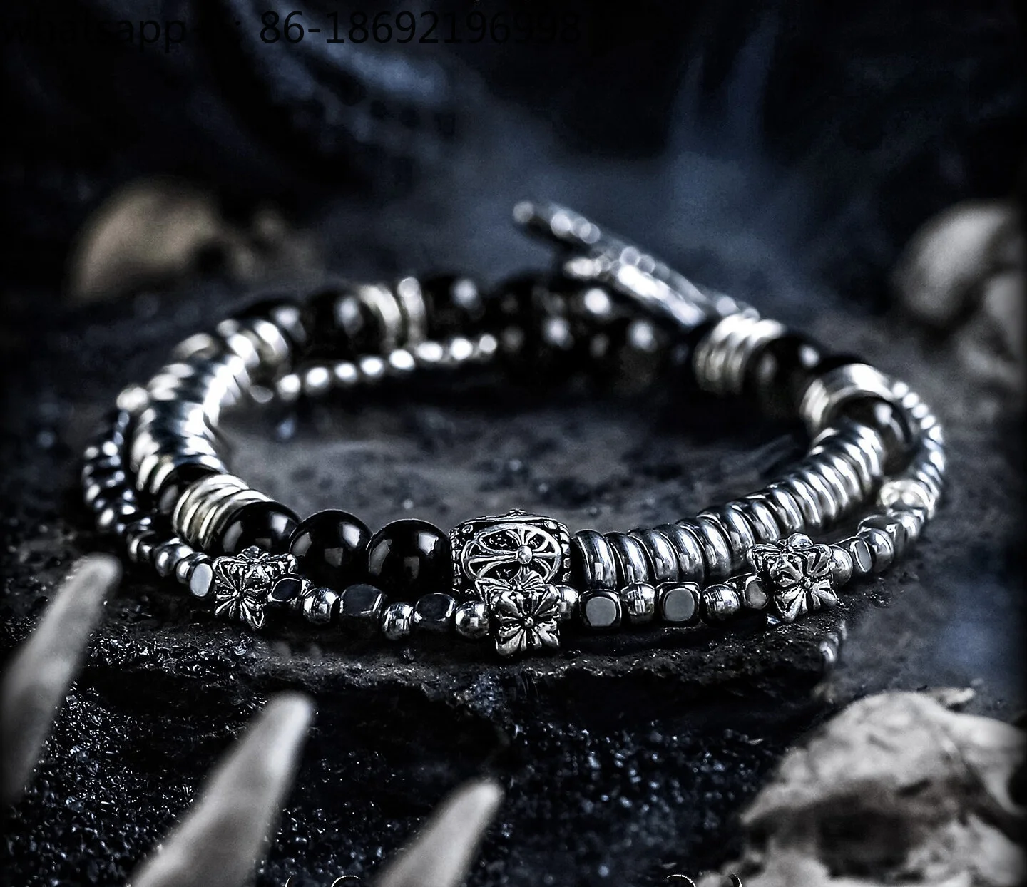 [Nether Domain] Obsidian Bracelet Men's Premium Sense Retro Multi-circle Bead Bracelet