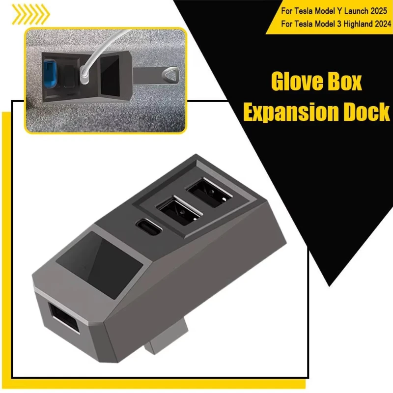 Glovebox USB Hub For Tesla New Model Y Launch Juniper 2025 Model 3 Highland 2024 Type-C Port Digital Display Splitter Docking
