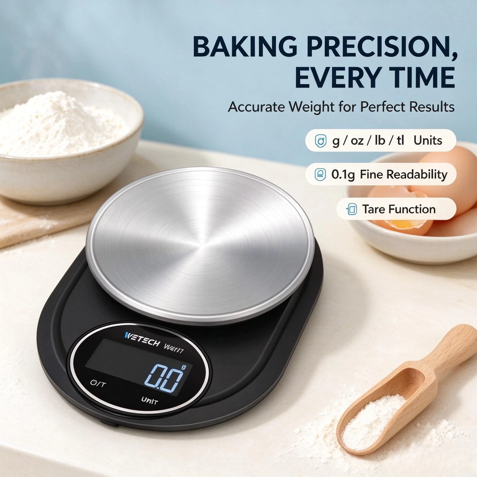 Bilancia da cucina digitale con piattaforma in acciaio inossidabile, capacità di 3 kg, precisione di 0,1 g, bilancia multifunzione per alimenti, ideale per la preparazione di dolci, la cucina e la