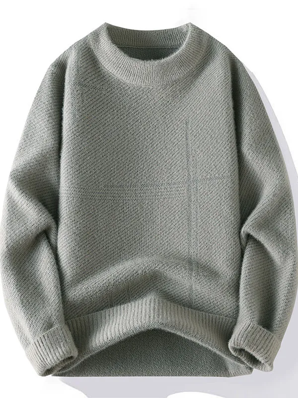 Men's Thiened f-High Collar Sweater Autumn Winter New Sle Casual Versatile Warm  Knitted irt Fake  Fur