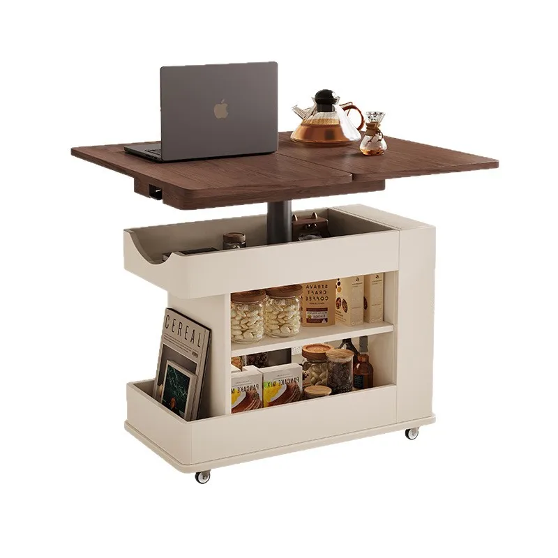 

Quiet wind movable folding sofa edge few solid wood small table living room multi-functional locker trolley coffee table