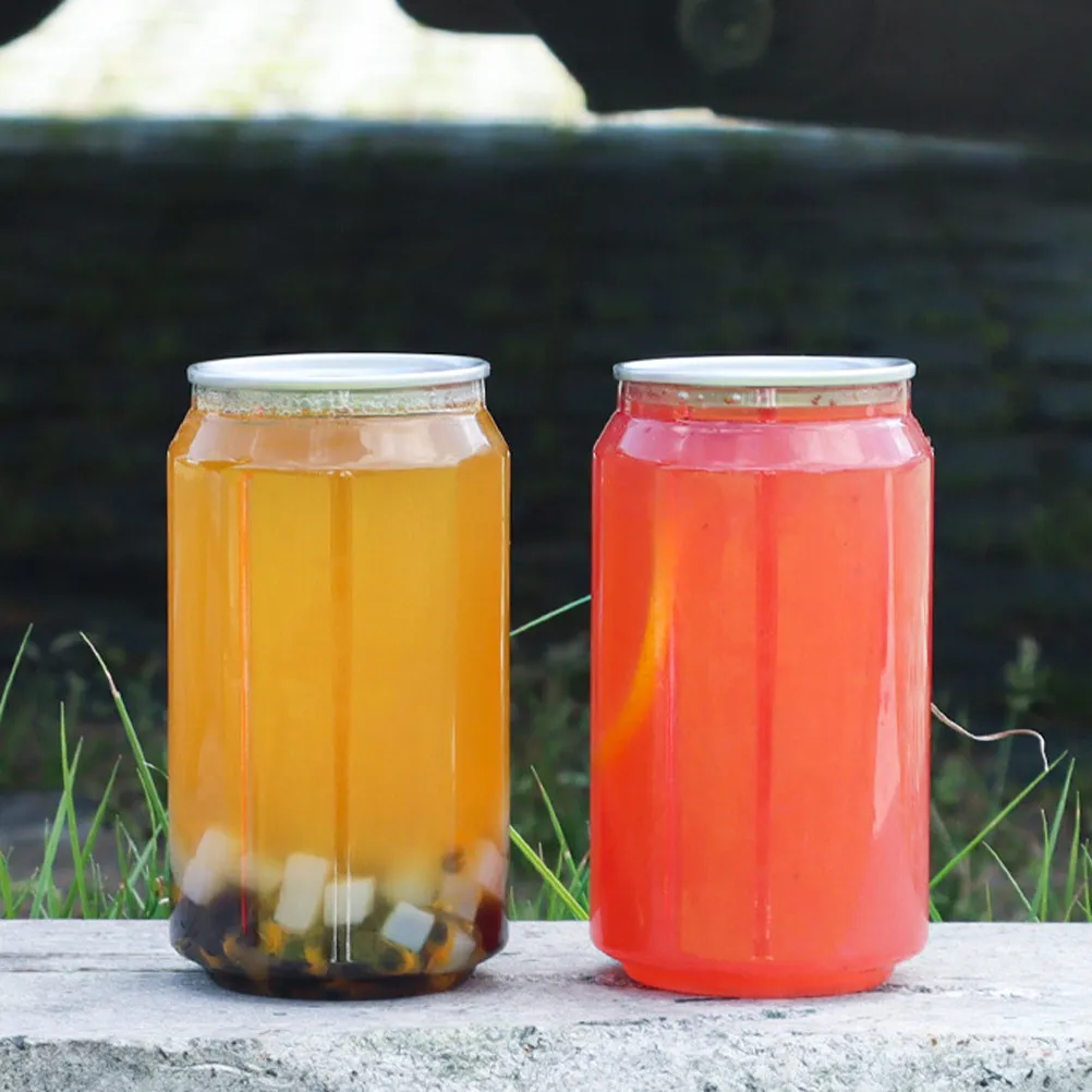 

12pcs Reusable Juice Milk Tea Bottles Smoothie Milk Soda Cans Clear Plastic Beverage Can With Aluminum Caps Cold Drinks Storage