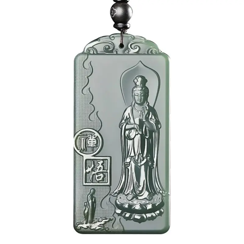

Hetian Jade Sapphire Tower Qing Enlightenment Guanyin Pendant