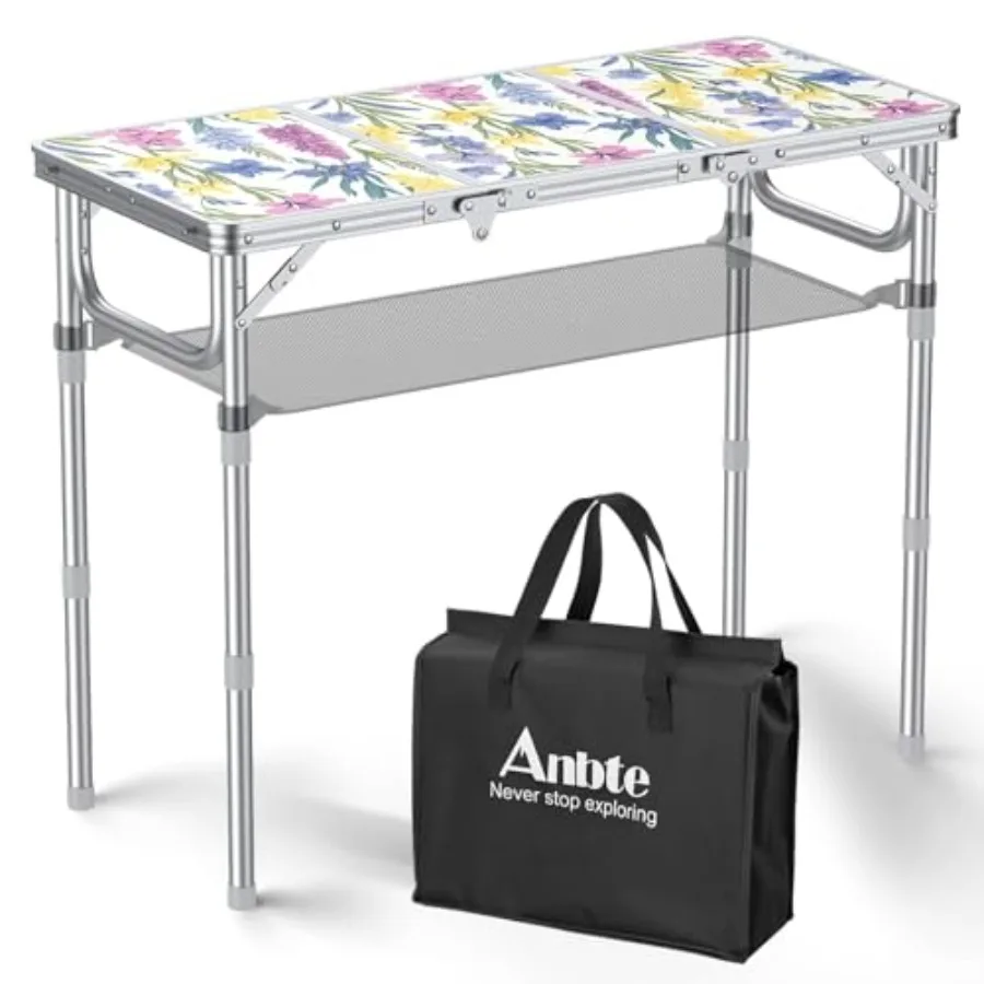 

3ft Folding Camping Table with Storage Net Bag, Aluminum Alloy, Blooming Floral, Lightweight Portable Handle for Outdoor Indoor