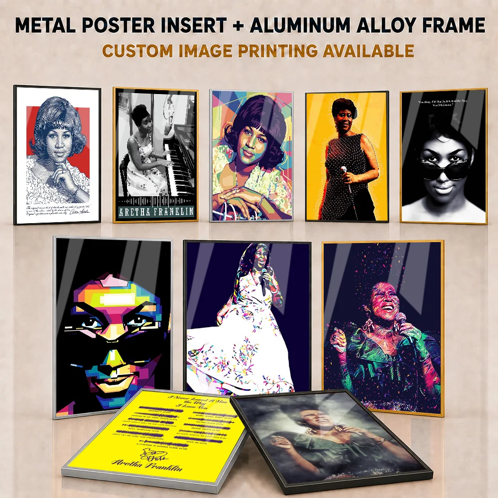 Aretha Franklin Framed Metal Print Customized Photo Classic Soul Vocalist Style Wall Art For Music Room And Home Office Fan Gift