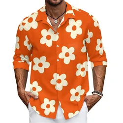 Flower Daisy casual men's shirt for daily wear in spring and summer, with a collar and long sleeves in purple and orange