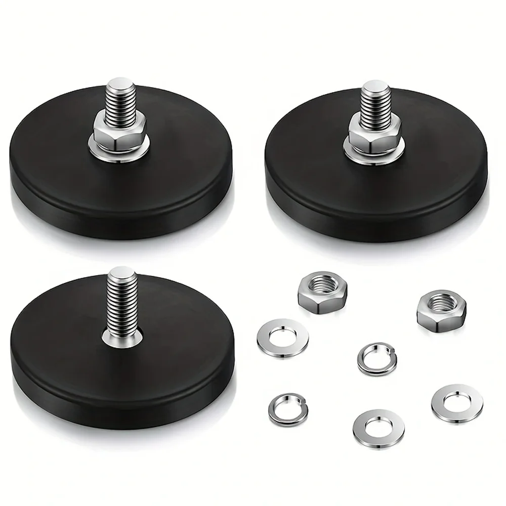10 Rubber Coated Magnets, with M6 Threaded Studs, Strong Mounting Magnet Stud Magnet Black Rare-Earth Magnet, Used for Light Bar