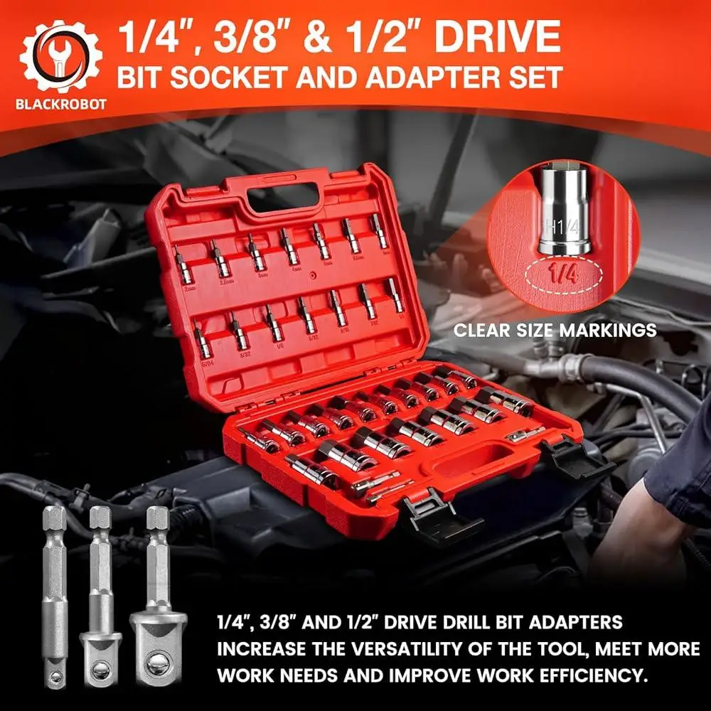 34 шт. набор шестигранных головок с адаптерами 1/4 3/8 1/2, метрический стальной футляр для хранения инструментов SAE