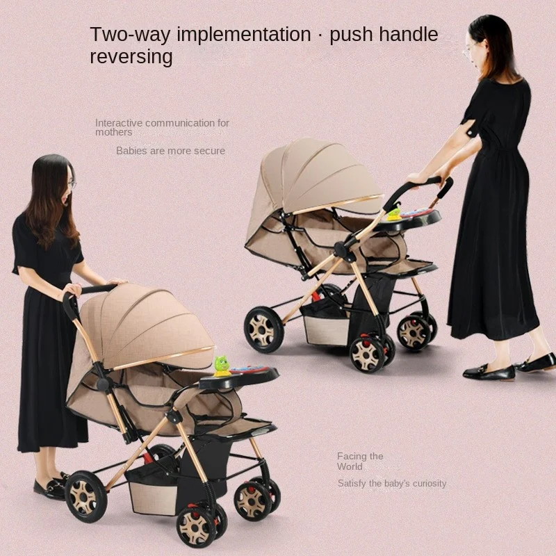 Bidirectional Baby Stroller Can Sit Lie Down Fold Lightweight Handcart, High Landscape 0-3 Year Old Baby Stroller Dropshipping