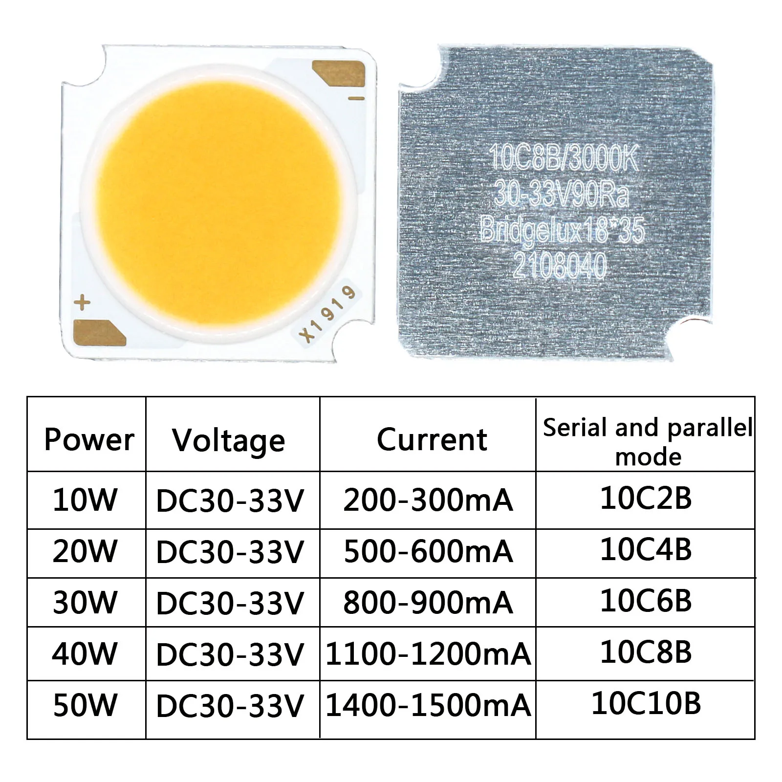 15pcs LED COB LED Light-Emitting Diode LED Source Bridgelux Chip 10W 20W 30W 40W 50W 19*19mm CRI≥90 For Spotlight Downlight DIY