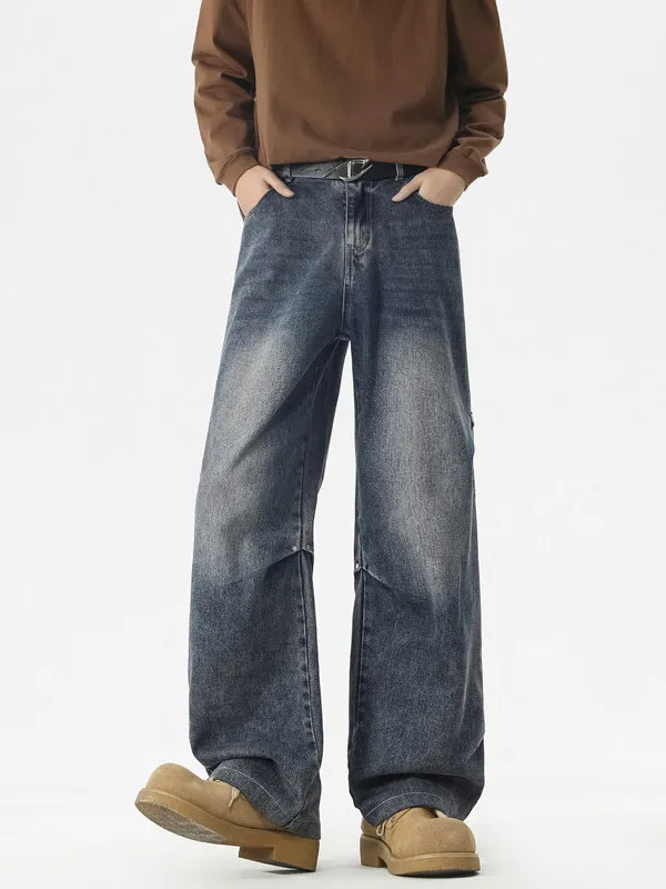 

Retro American Straight Leg Washed Jeans Men's Spring Autumn Trendy High Street Wide Leg Loose Casual Long Pants