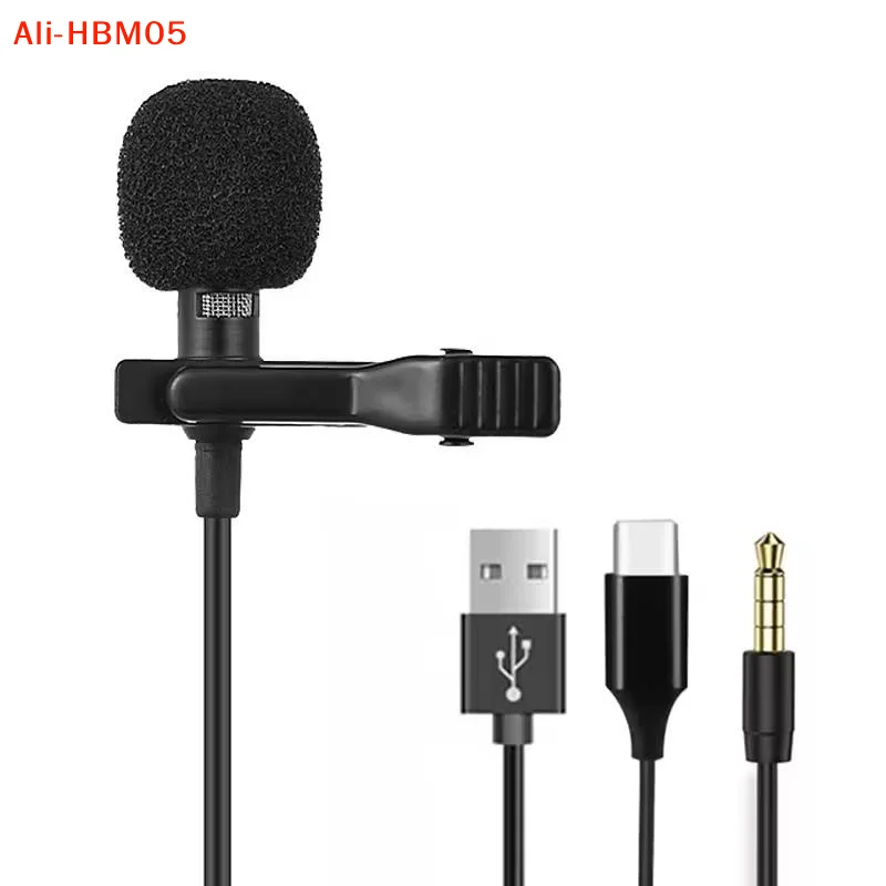 (HB05)1.5m Mini Portable  Microphone Condenser Clip-on Lapel Mic Wired USB 3.5mm Type C Microphone For Laptop PC Camera