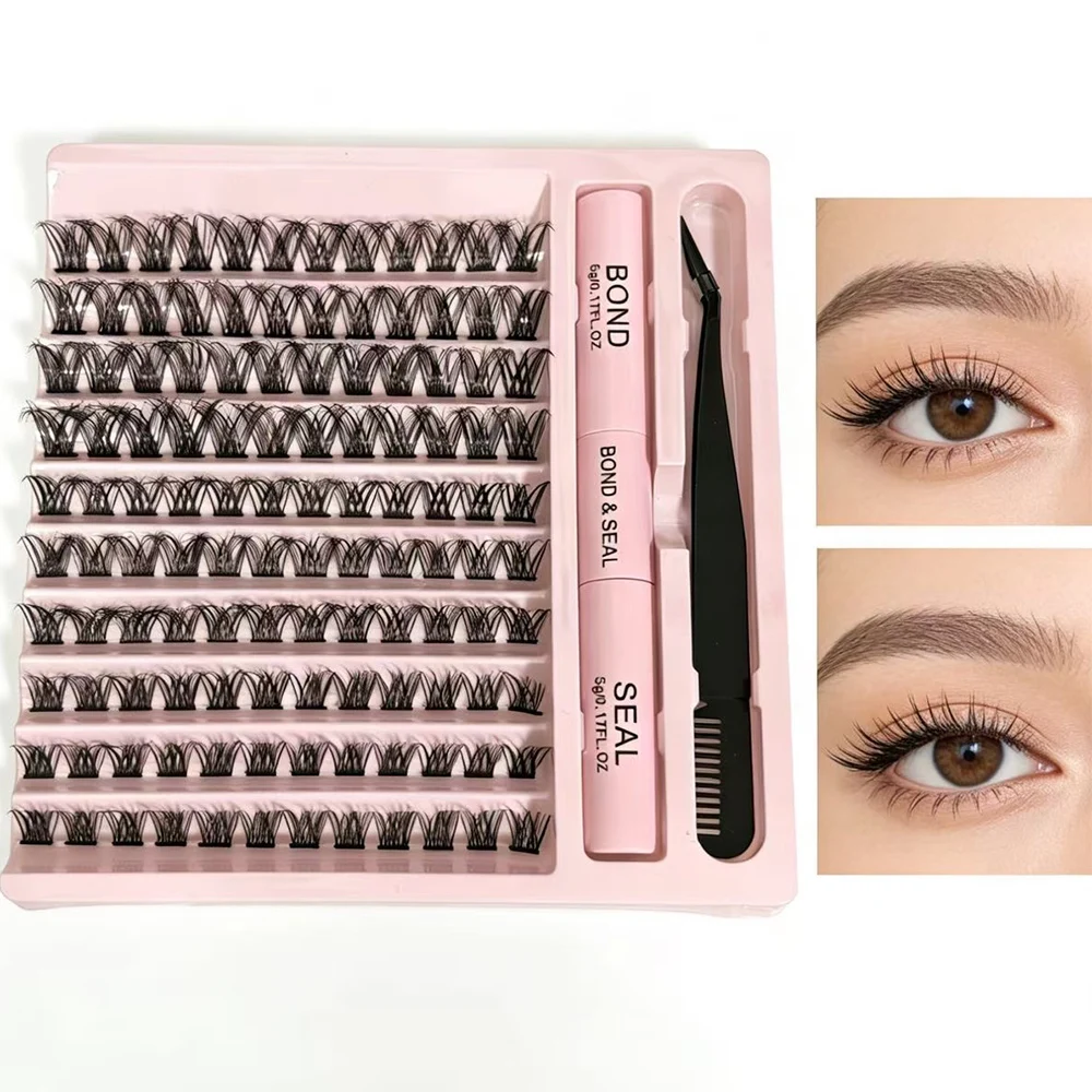 DIY Wimpernverlängerungs-Set 120 Stück Einzelne Wimpernbüschel D-Volumen Wimpernverlängerungs-Set Wimpernbüschel mit Mascara und Versiegelung