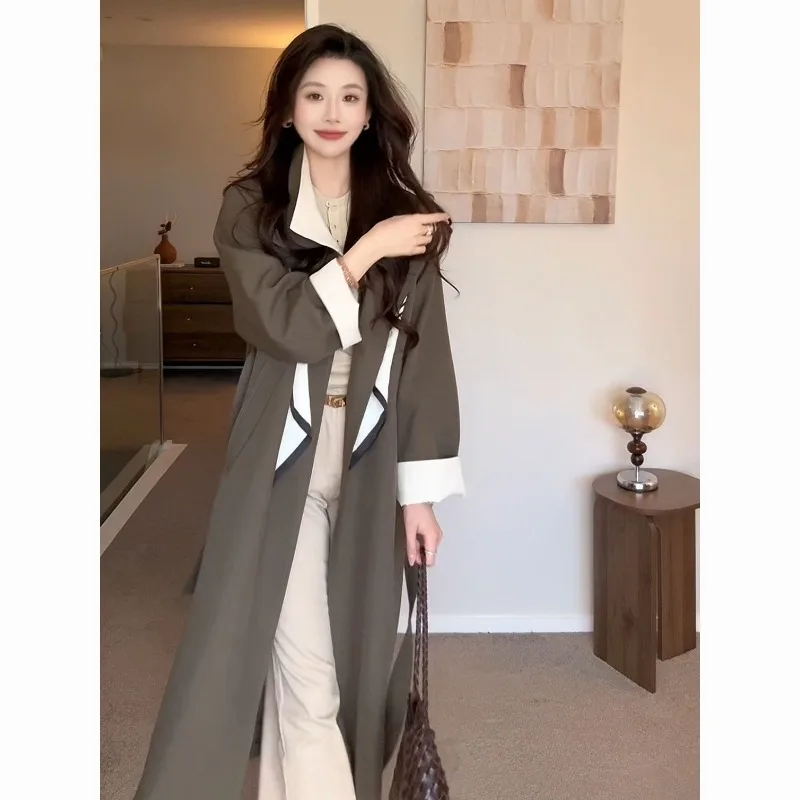 Color Blocking Trench Coat Women 2026 Spring and Autumn New This Year's Popular British Style Huge and Beautiful Tall Long Coat