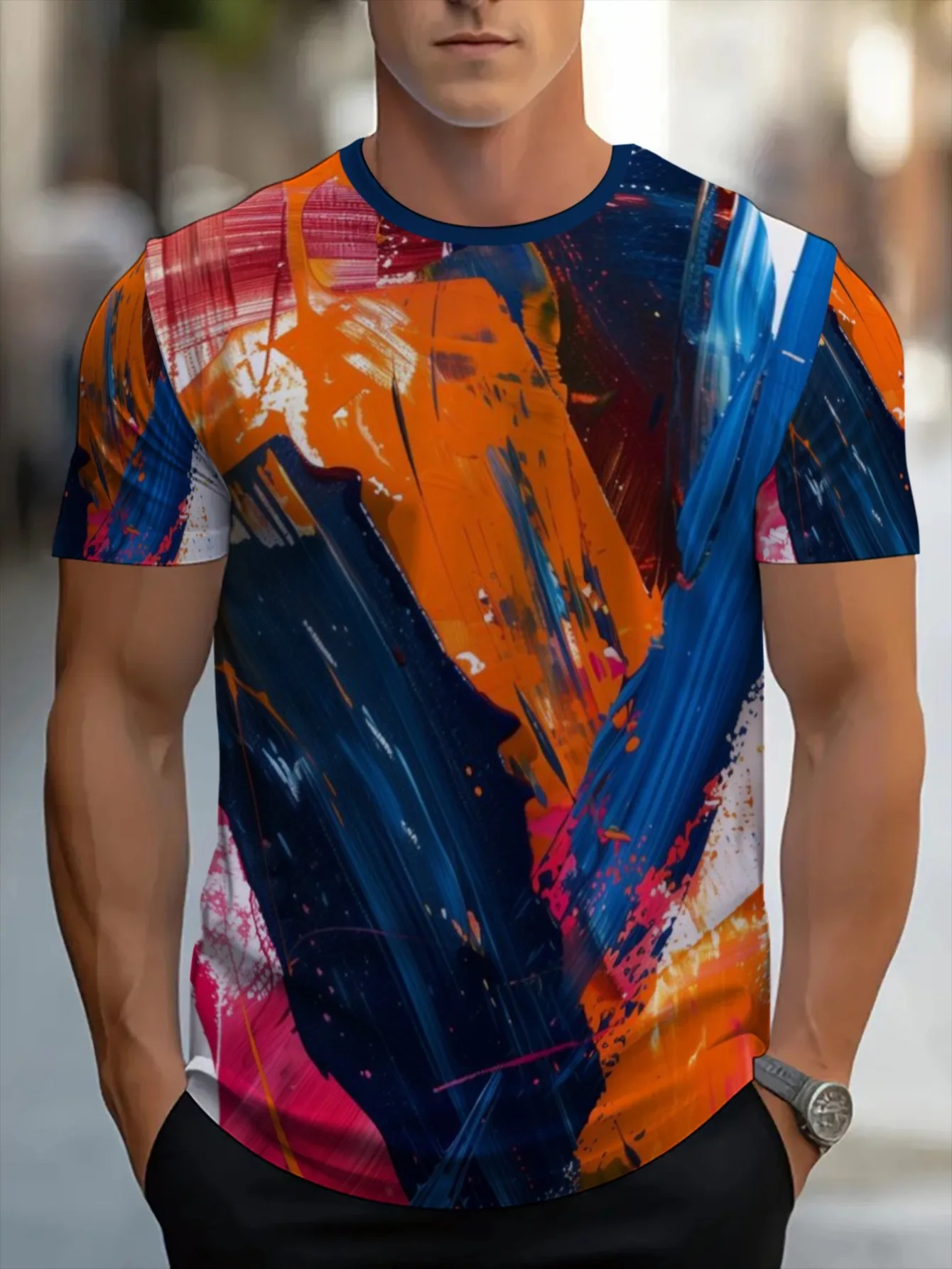 Men 3D Print T‑Shirt Abstract Paint Splash Brush Stroke Graffiti Crew Neck Short Sleeve Casual Plus Size Streetwear Tops