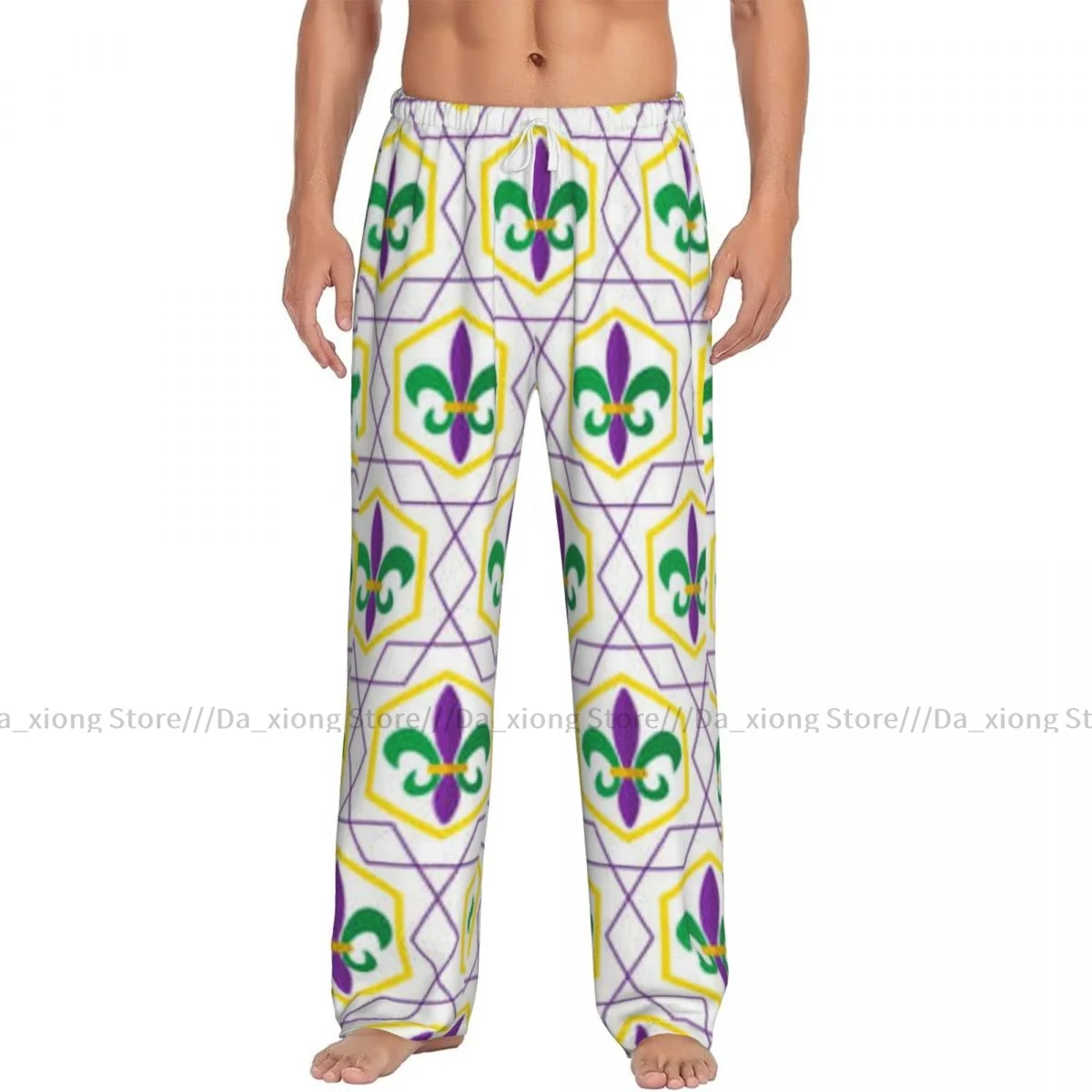 Men's Casual Pajama Sleeping Pants Mardi Gras Fleur De Lis Pattern Lounge Loose Trousers Comfortable Nightwear