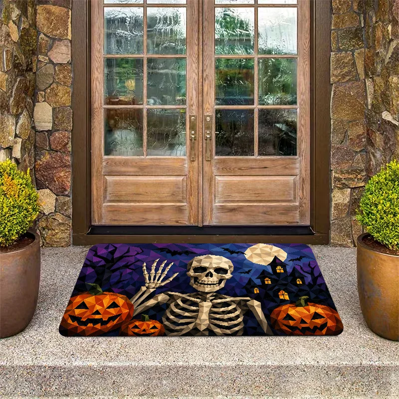 Cute Halloween Doormat Sweet Pink Ghost Riding Broom Pumpkin Entrance Carpet For Bedroom Bathroom Front Door Washable Floor Mat
