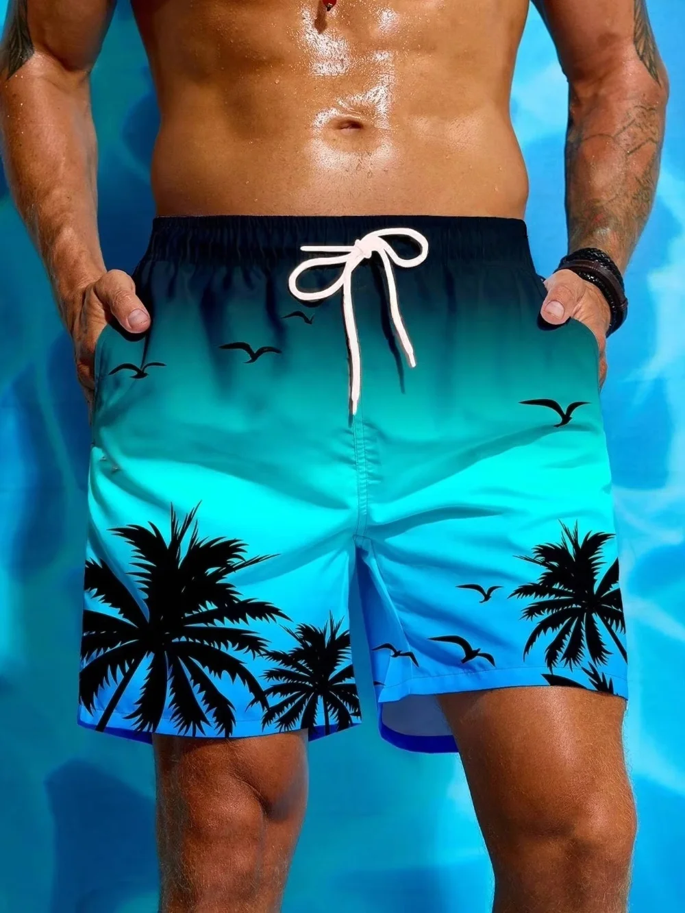 2025 New Harajuku 3D Printing Cocoanut Trees  Beach Shorts Palm Tree Graphic Board Shorts for Men Hawaiian Cool Swimming Trunks