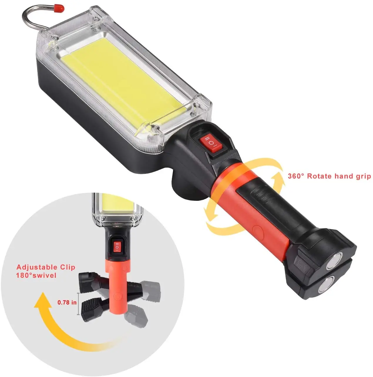 Handheld COB LED Work Light Auto Maintenance Lamp 18650 Rechargeable Flashlight Torch Work Lamp with Hook Magnet