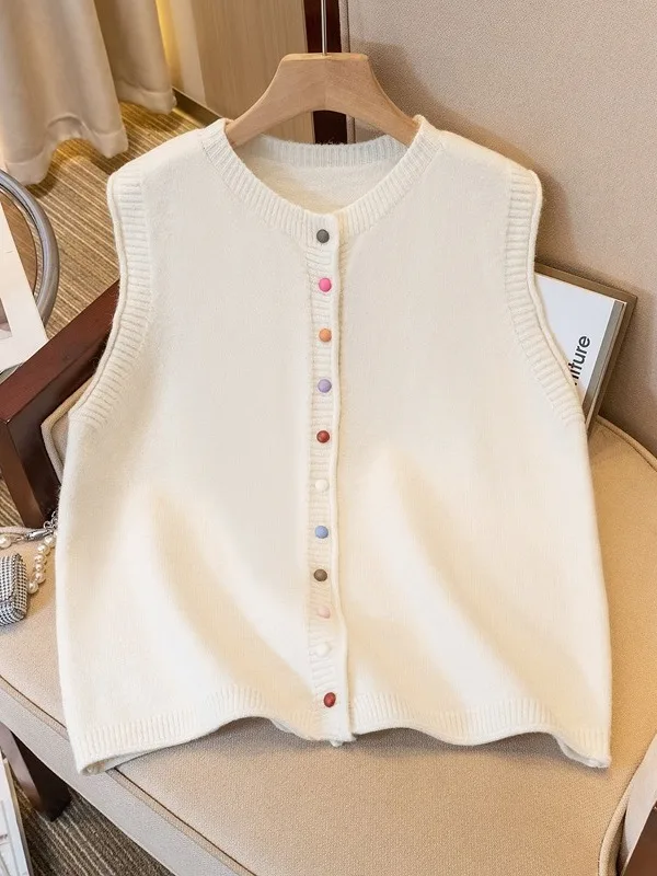 

Premium Knitted Vest Large Size Women's Loose Slimming Open Cardigan Top Casual Wear Daily Sle Regular Fit Pure Color