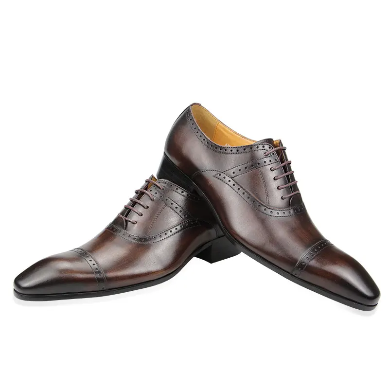 High Quality Shoes For Mens Genuine Leather Shoe Business Office Brogue Oxford Lace Up Dressing Suit Shoes of Male Luxury Design