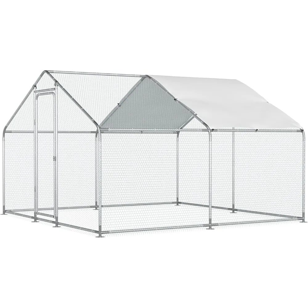 

Chicken Coop, Hen House, 96.8 Sq. Ft. for 20 Chickens, Walk-In Yard Poultry Cage with Waterproof Cover, Large Metal Chicken Coop