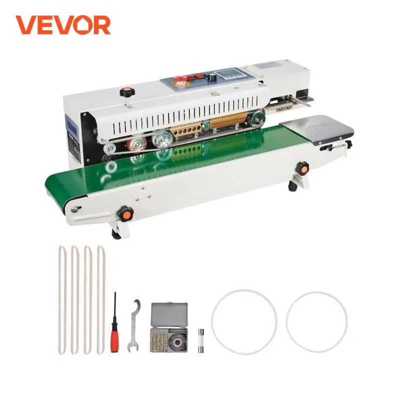 VEVOR Kontinuierliche Beutelbandschweißmaschine, 0,24-0,47 Zoll/6-12 mm Schweißbreite, Horizontale Bandschweißmaschine mit digitaler Temperaturregelung, Beutelschweißgerät für 0,02-0,8 mm Plastikbeutel, Aufblasfunktion